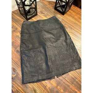 Avanti Genuine‎ Leather Skirt Vintage 80's Black Textured Women's 8